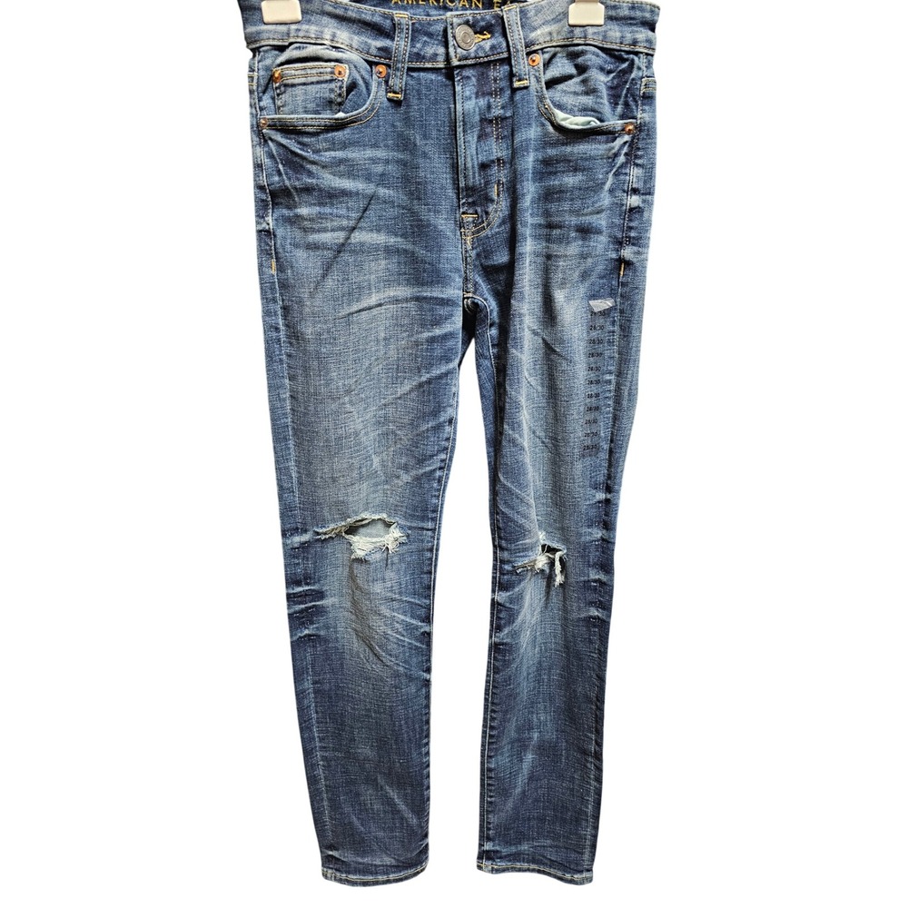 American Eagle Slim Jeans Mens 28x30 Blue New Distressed AirFlex+ Stretch Denim